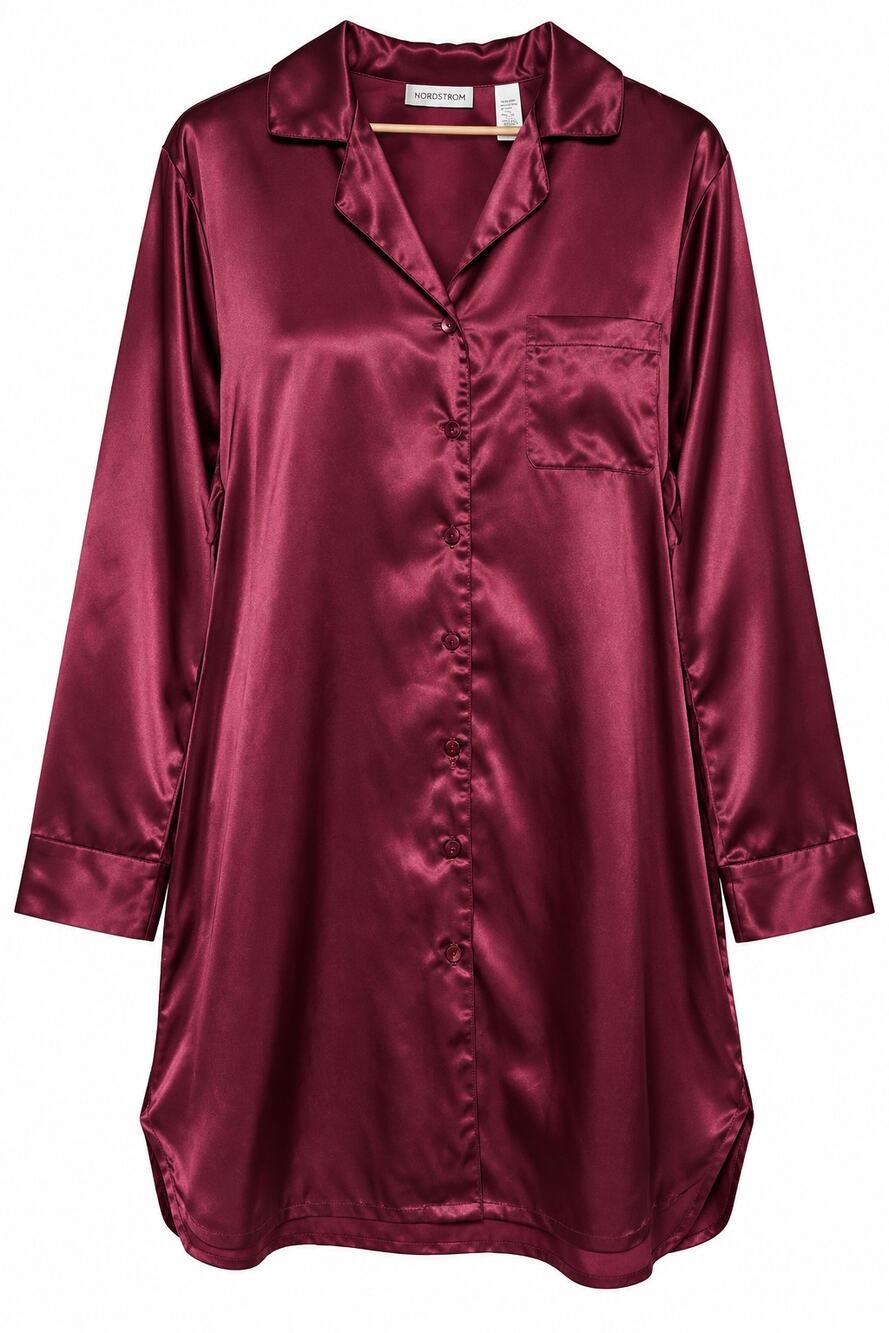 Valerie Stevens Nightshirt Womens XL Burgundy Satin Button Front Vintage Y2K